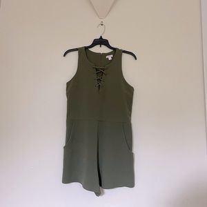 Xhileration Romper- Army Green- lace up